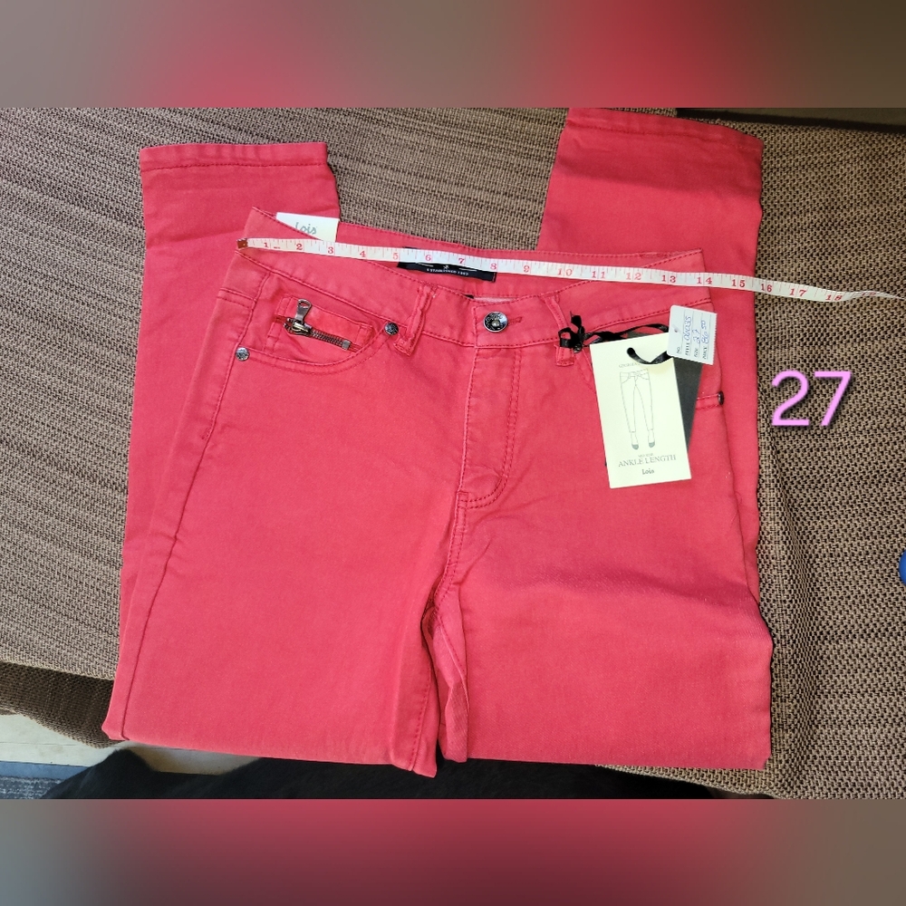 Lois Red Denim Size 27 Ankle Pants With Stretch And Pockets